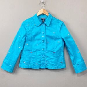 Vintage Rafaella Turquoise Sunglasses Button Up Jacket Size 10 Retro Twee Preppy